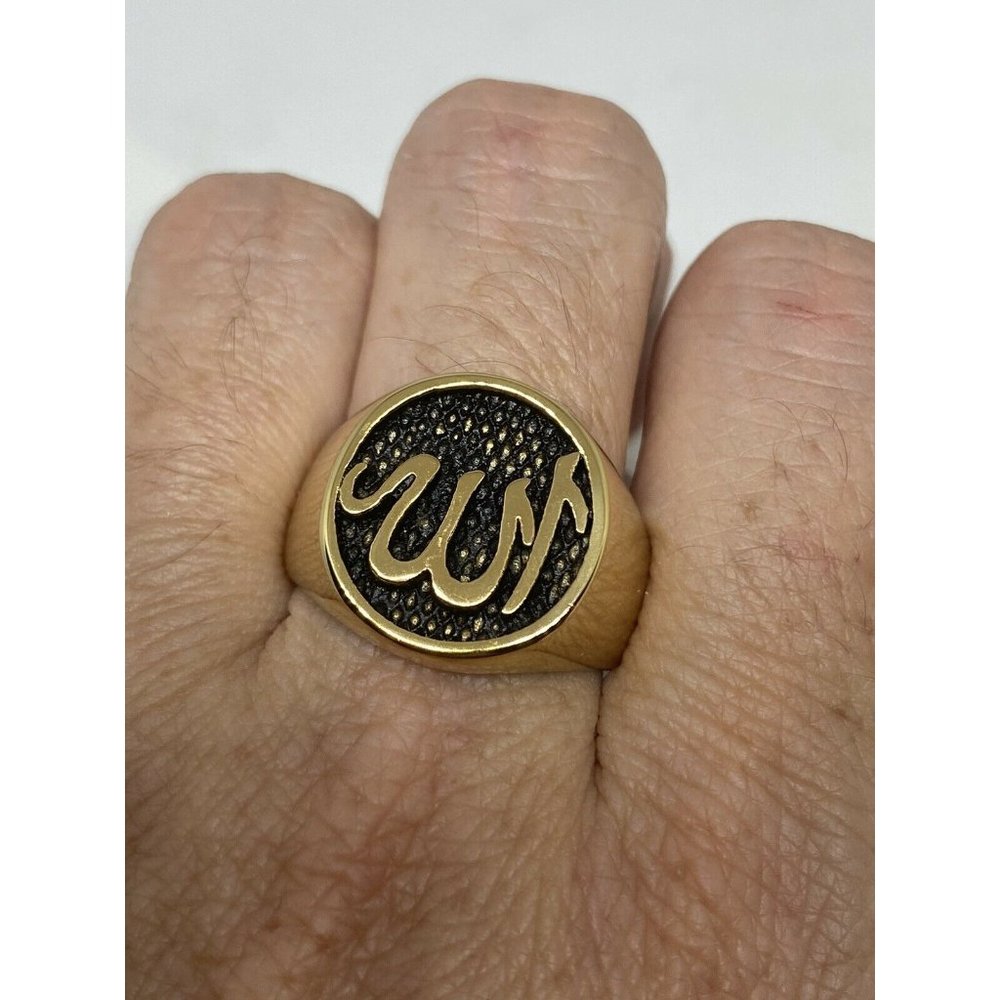 Vintage Muslim Prayer Ring Golden Stainless Steel